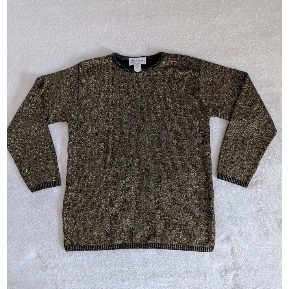 Vtg Carly Blake Black & Gold Metallic Crew Neck Sweater Women's Size‎ M Holiday